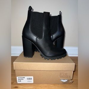 STEVE MADDEN Acquire Black Leather Heel Boot